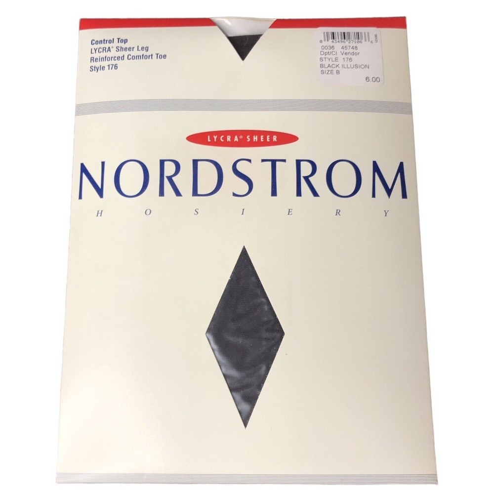 VTG NOS NORDSTROM Pantyhose Control Top Sheer Size B Black Illusion Hosiery 176